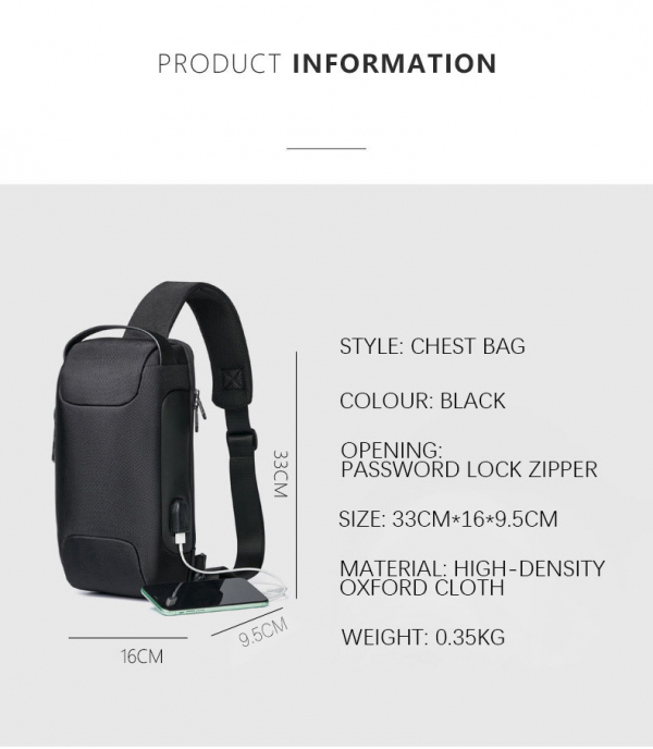 Waterproof USB Anti-theft Bag Men Oxford Crossbody Shoulder Bag Sling Multifunction Short Travel Messenger Chest Pack