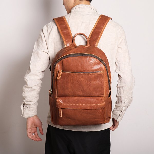 Men's Leather 14-inch Computer Backpack Outdoor Travel Bag